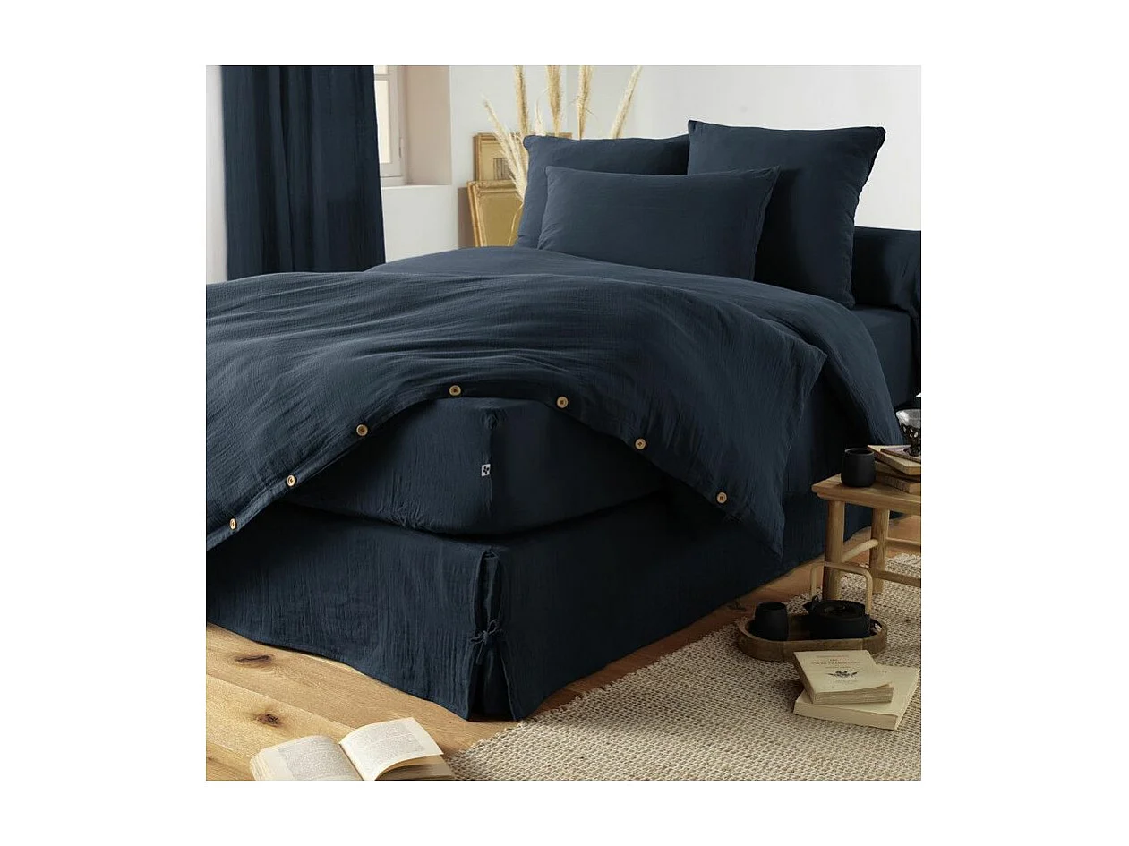OUREA - Housse de Couette 160x210cm Gaze de Coton Minuit