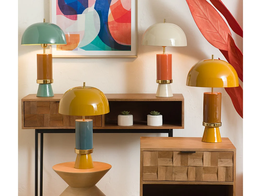 Lampe Vintage jaune en métal 51 cm