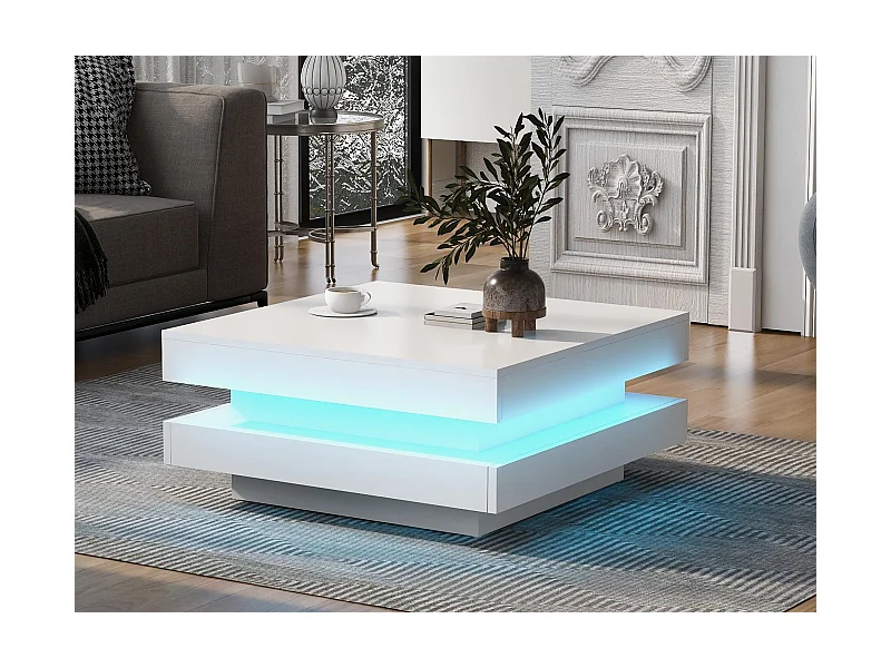 Moderner Couchtisch mit LED in 16 Farben – quadratische Form – Weiß