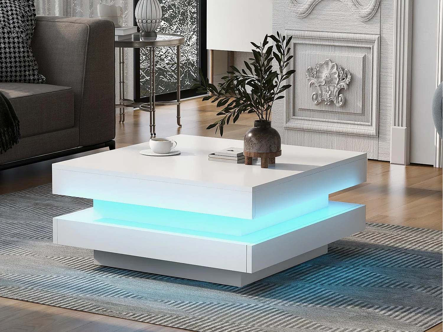 Tavolino moderno con LED in 16 colori - forma quadrata - Bianco