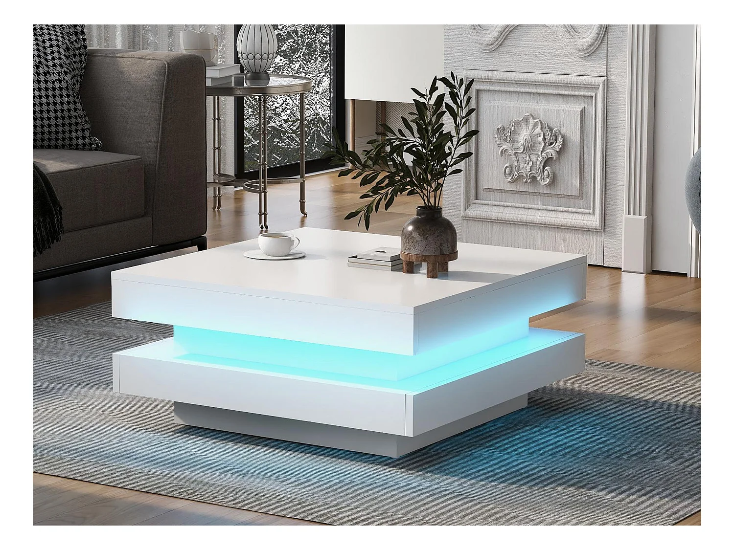Table basse contemporaine avec LED en 16 couleurs - forme carrée - Blanc