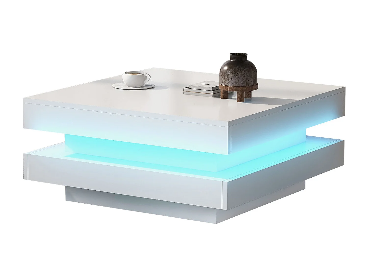 Table basse contemporaine avec LED en 16 couleurs - forme carrée - Blanc
