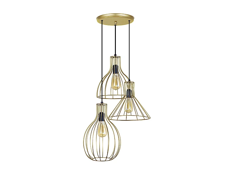 Lustre barre 3 pendels melon filaire doré 95 cm.