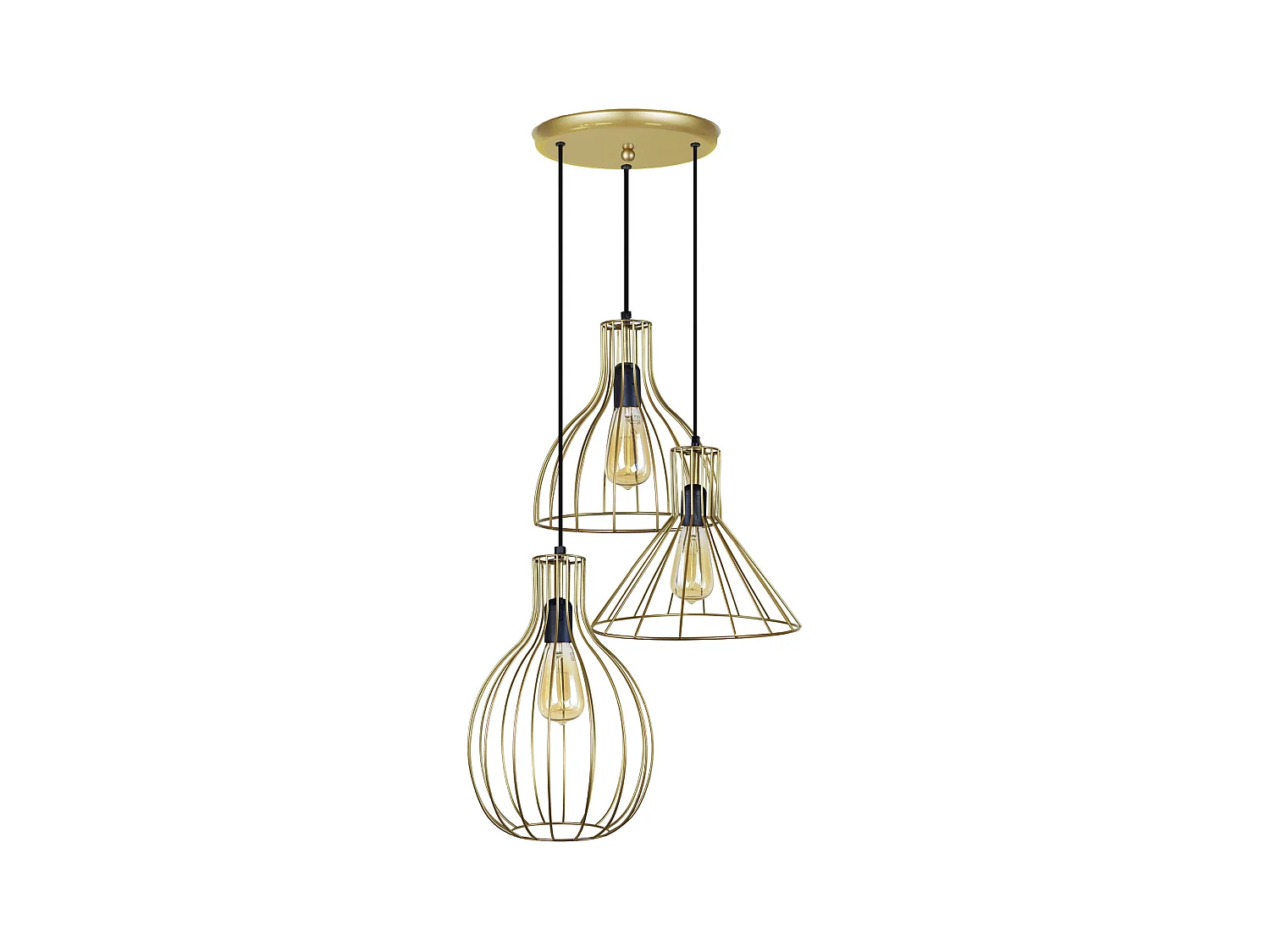 Lustre barre 3 pendels melon filaire doré 95 cm.