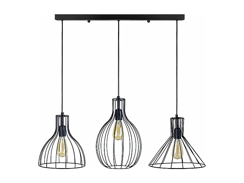 Lustre barre 3 pendels rugby filaire noir 95 cm.
