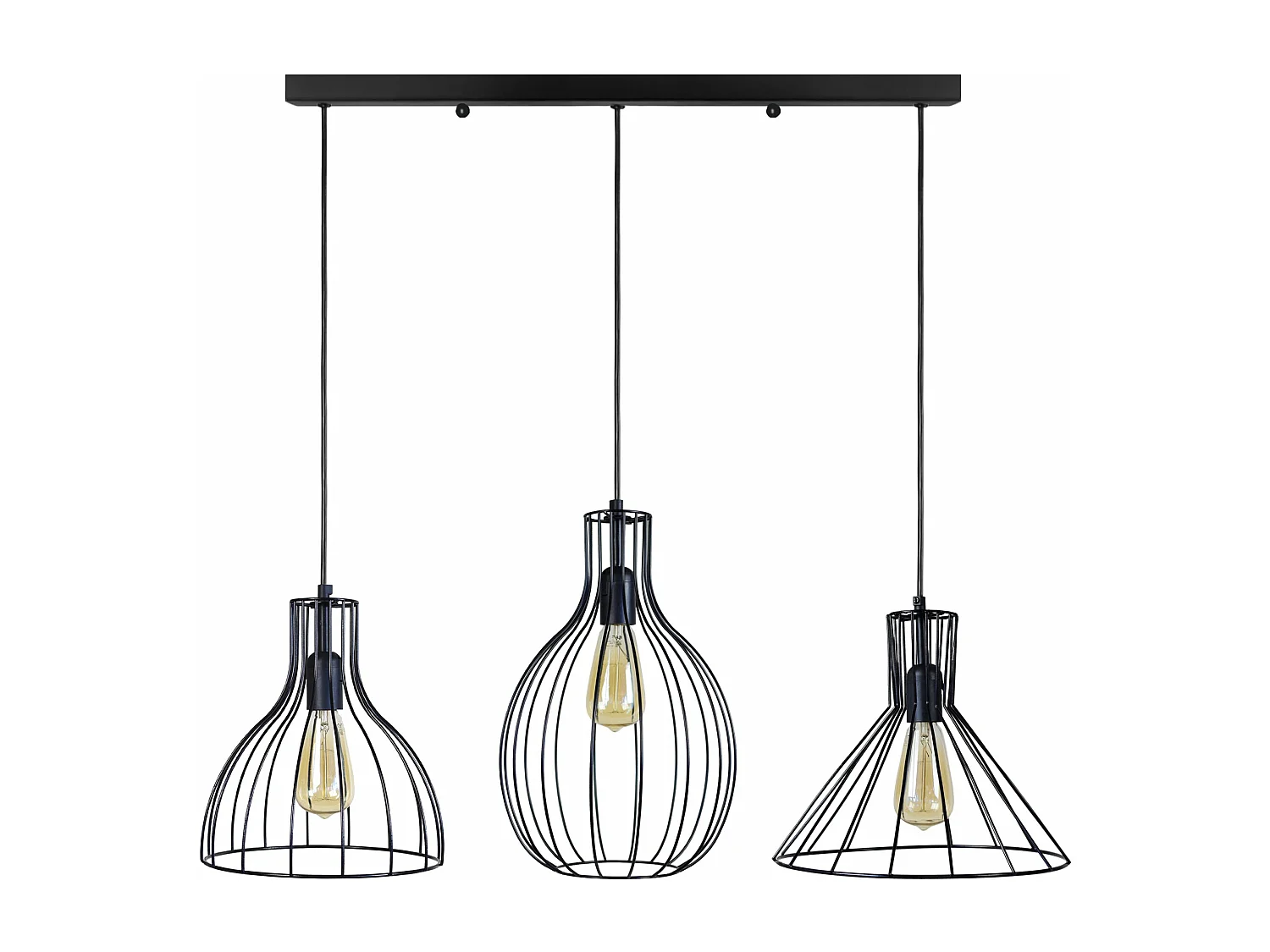 Lustre barre 3 pendels rugby filaire noir 95 cm.