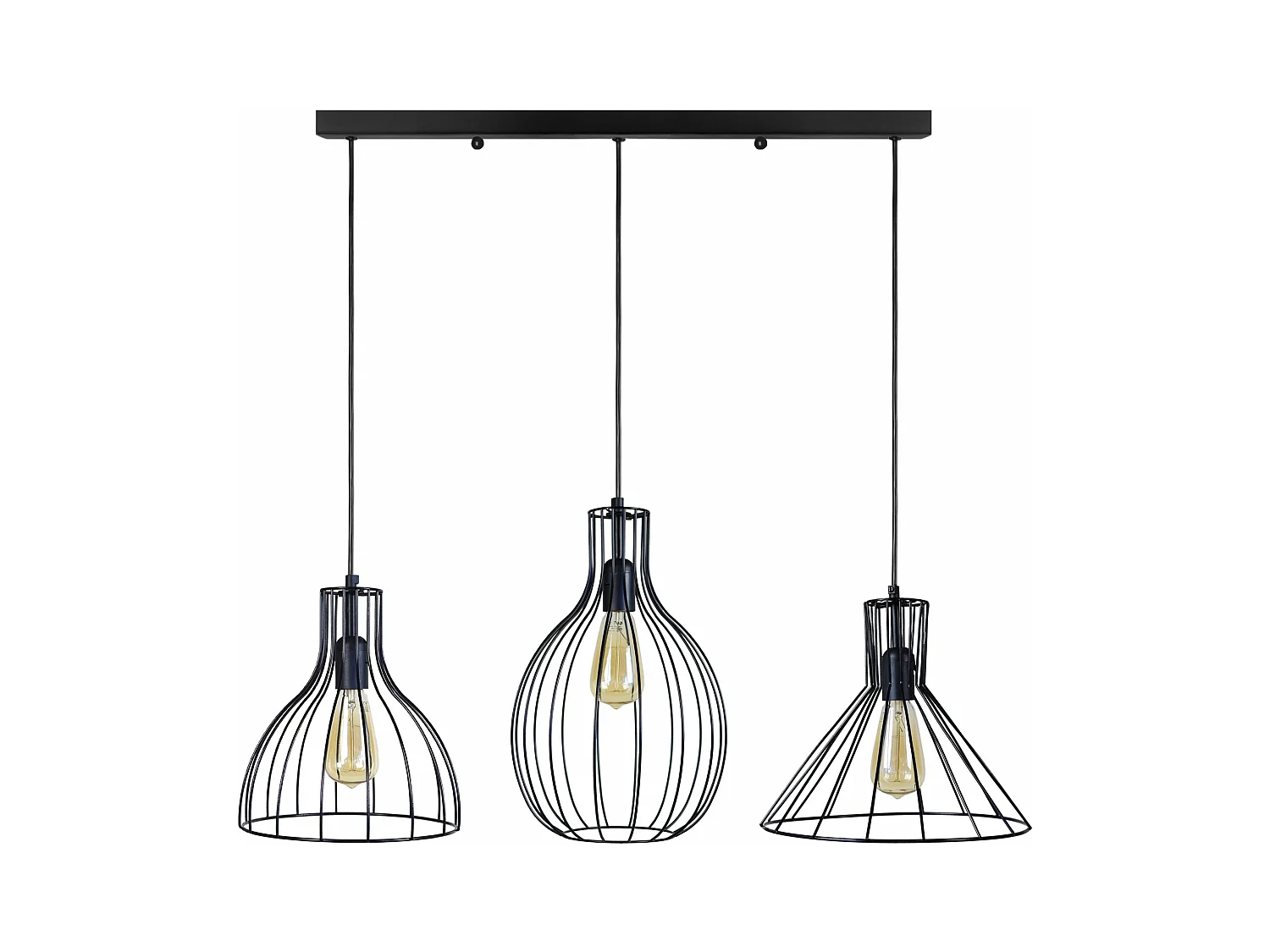 Lustre barre 3 pendels rugby filaire noir 95 cm.