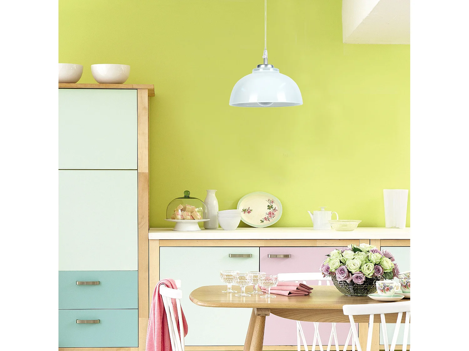 Lampadario a sospensione vetro conico BALLE vetro bianco  D 15 cm