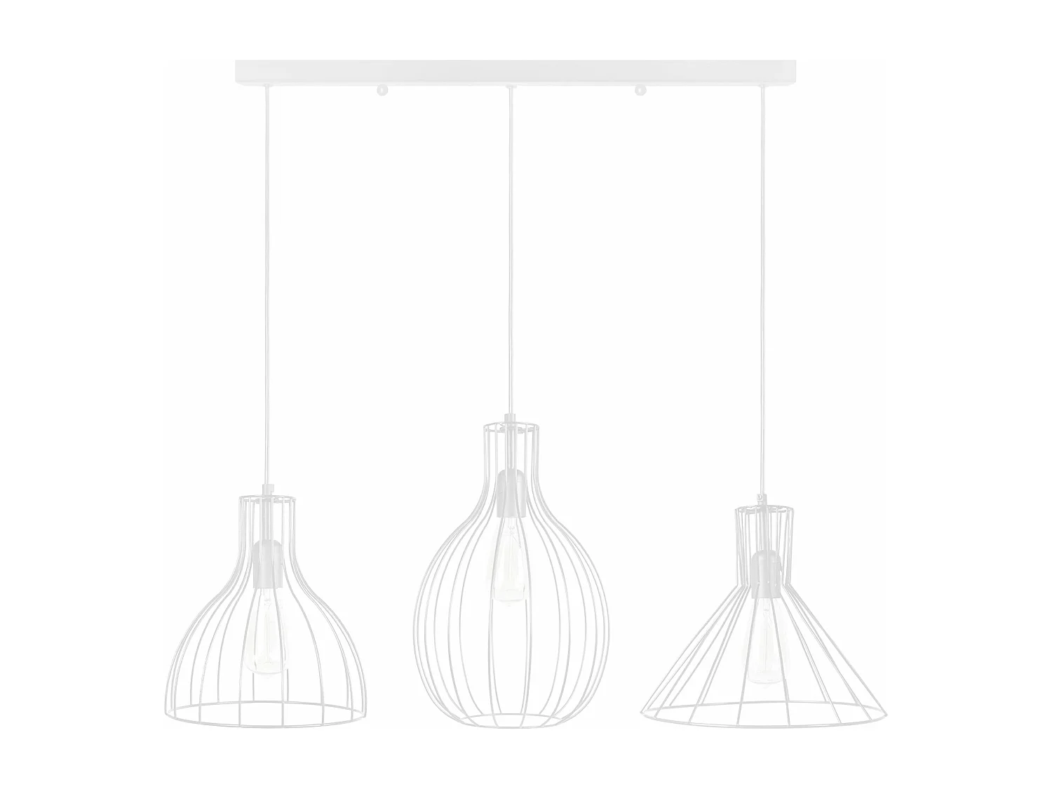 Lustre barre 3 pendels rugby filaire blanc 95 cm.