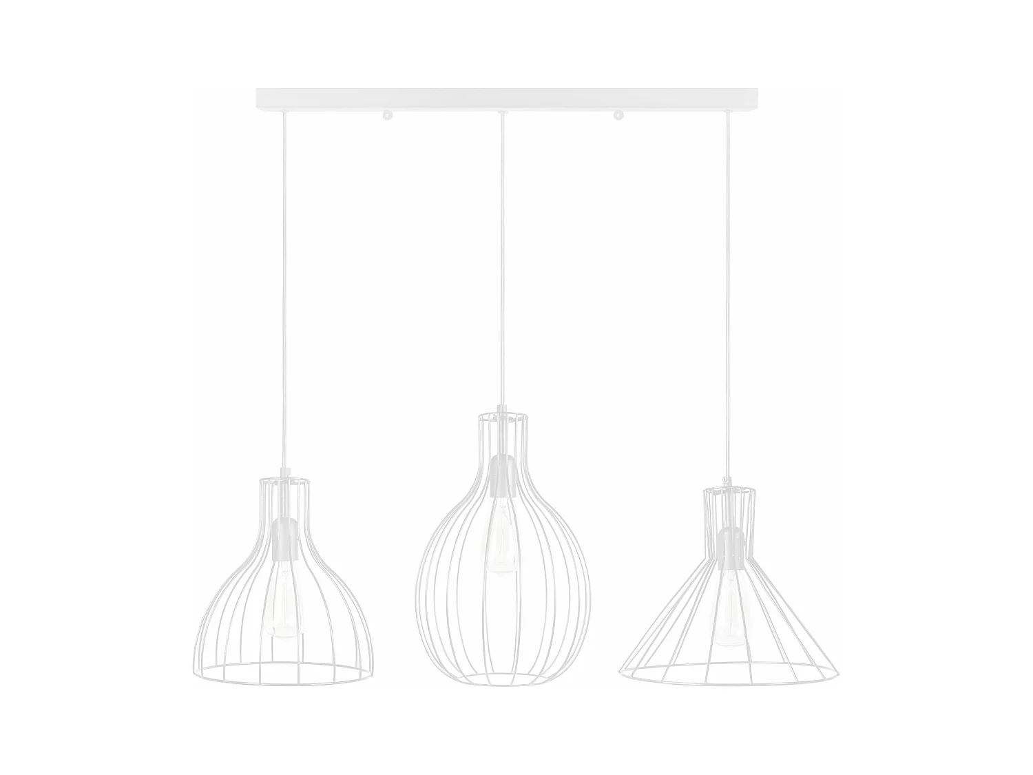Lustre barre 3 pendels rugby filaire blanc 95 cm.