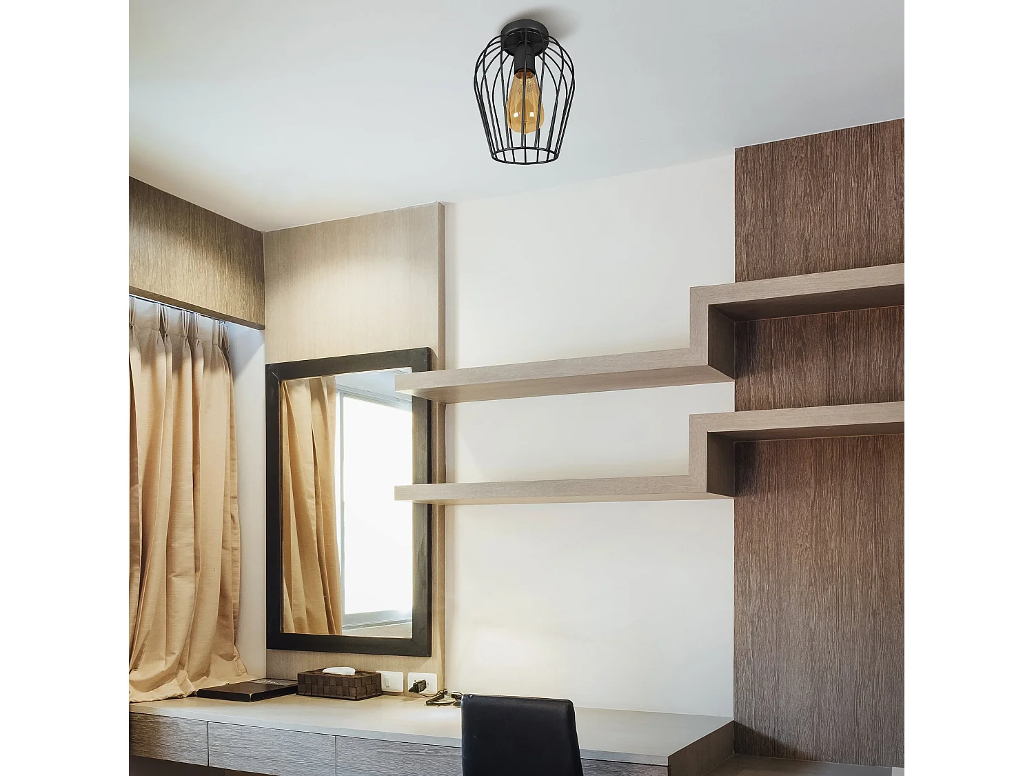 Plafonnier filaire melon noir30 cm..