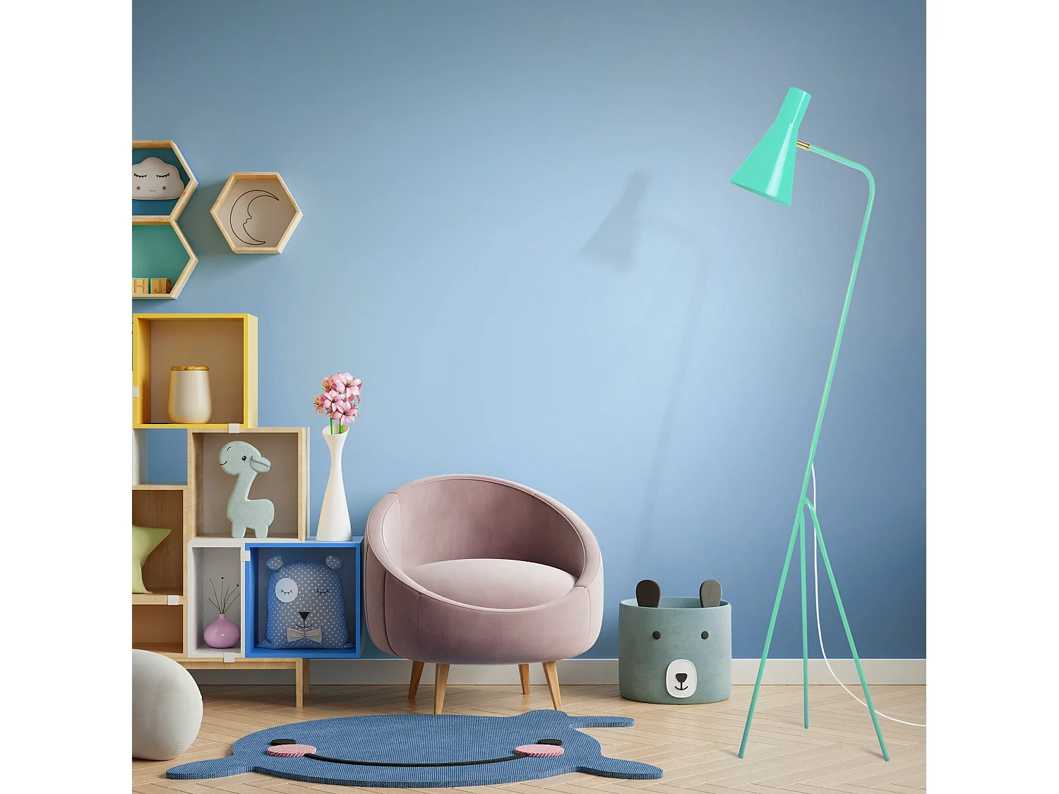 Lampadaire de Bureau TOSEL ,métal,Bleu,H160xD40xP40cm