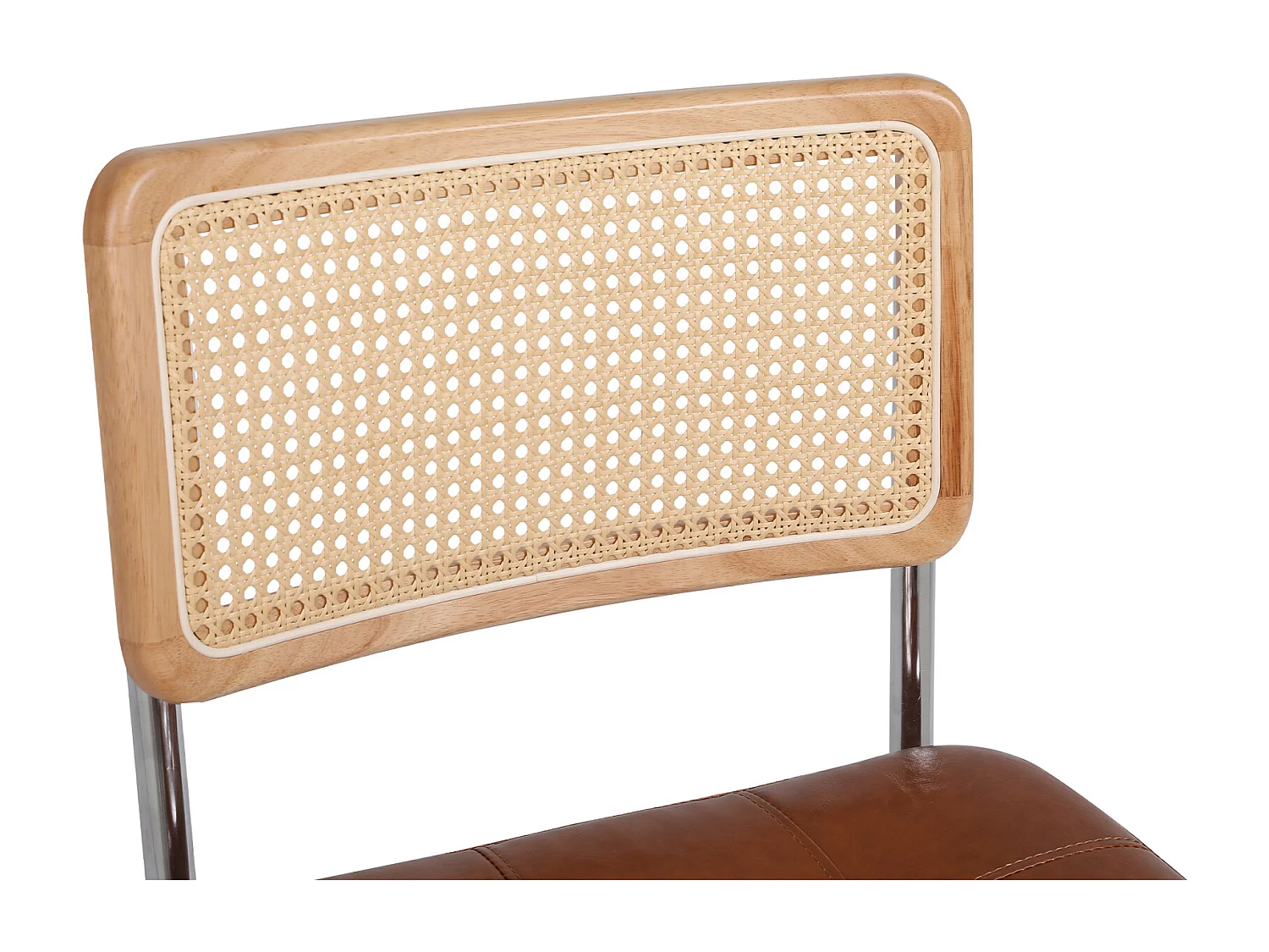 Juego de 2 sillas de comedor estilo mediados de siglo - Tapizadas en piel sintética y ratán - 50 x 61 x 86 cm, color marrón