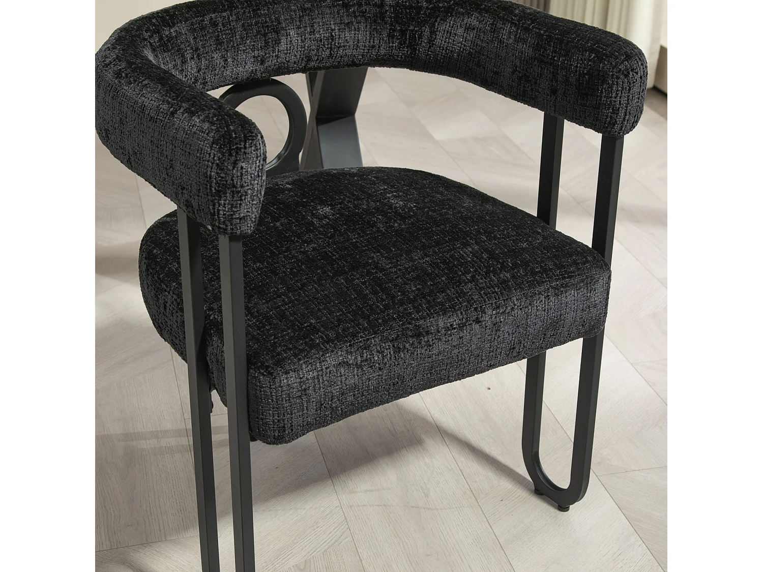 Lot de 2 chaises de salle à manger,en chenille Noir