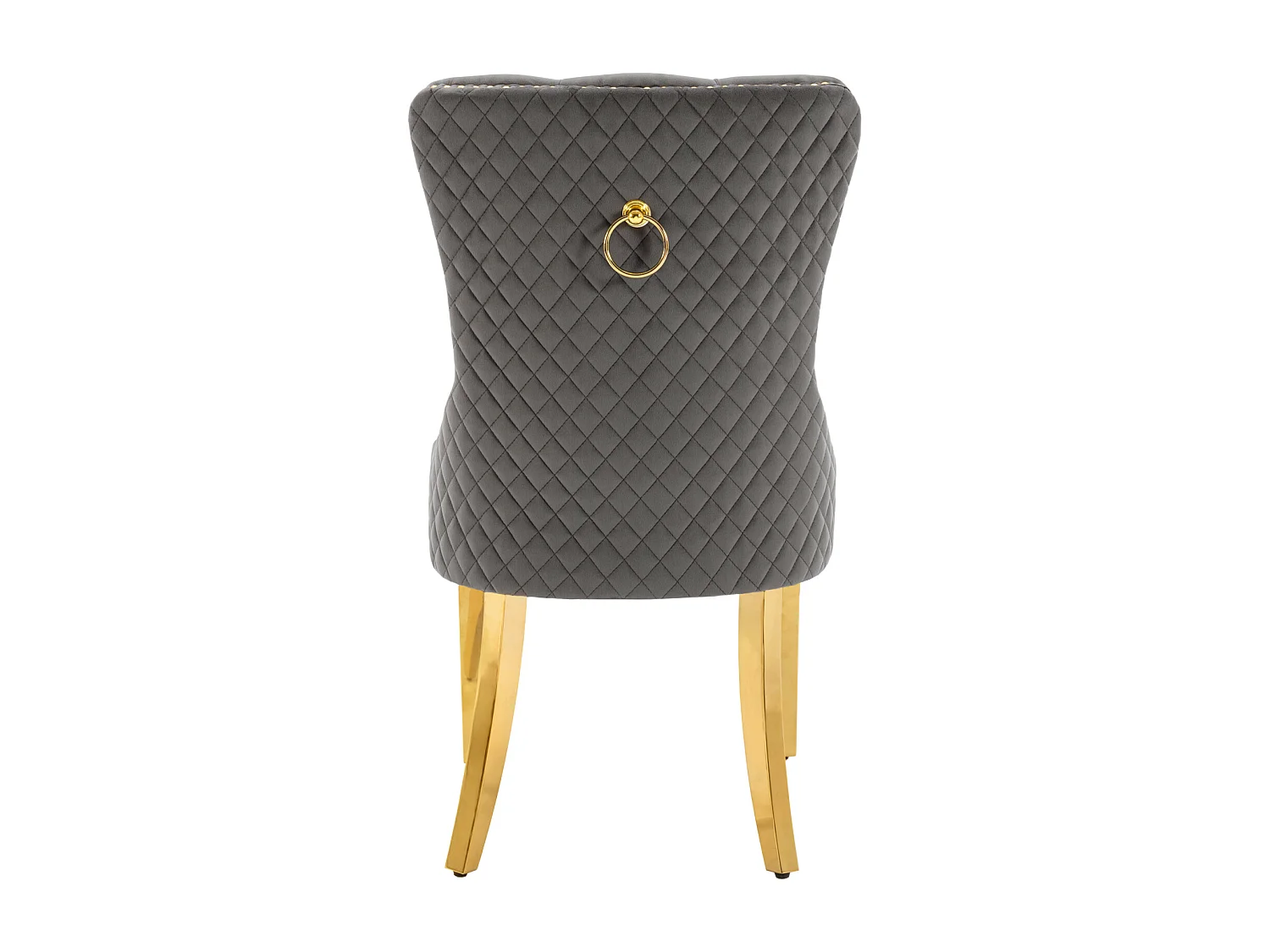 Set di 4 sedie da pranzo, seduta imbottita con finiture a borchie, gambe di supporto in acciaio inossidabile dorato, rivestimento in velluto, 45x50,5x95 cm, grigio