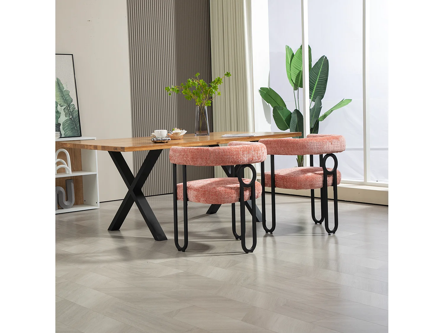 Lot de 2 chaises de salle à manger, avec dossier rond, pour salle à manger, en chenille Rose