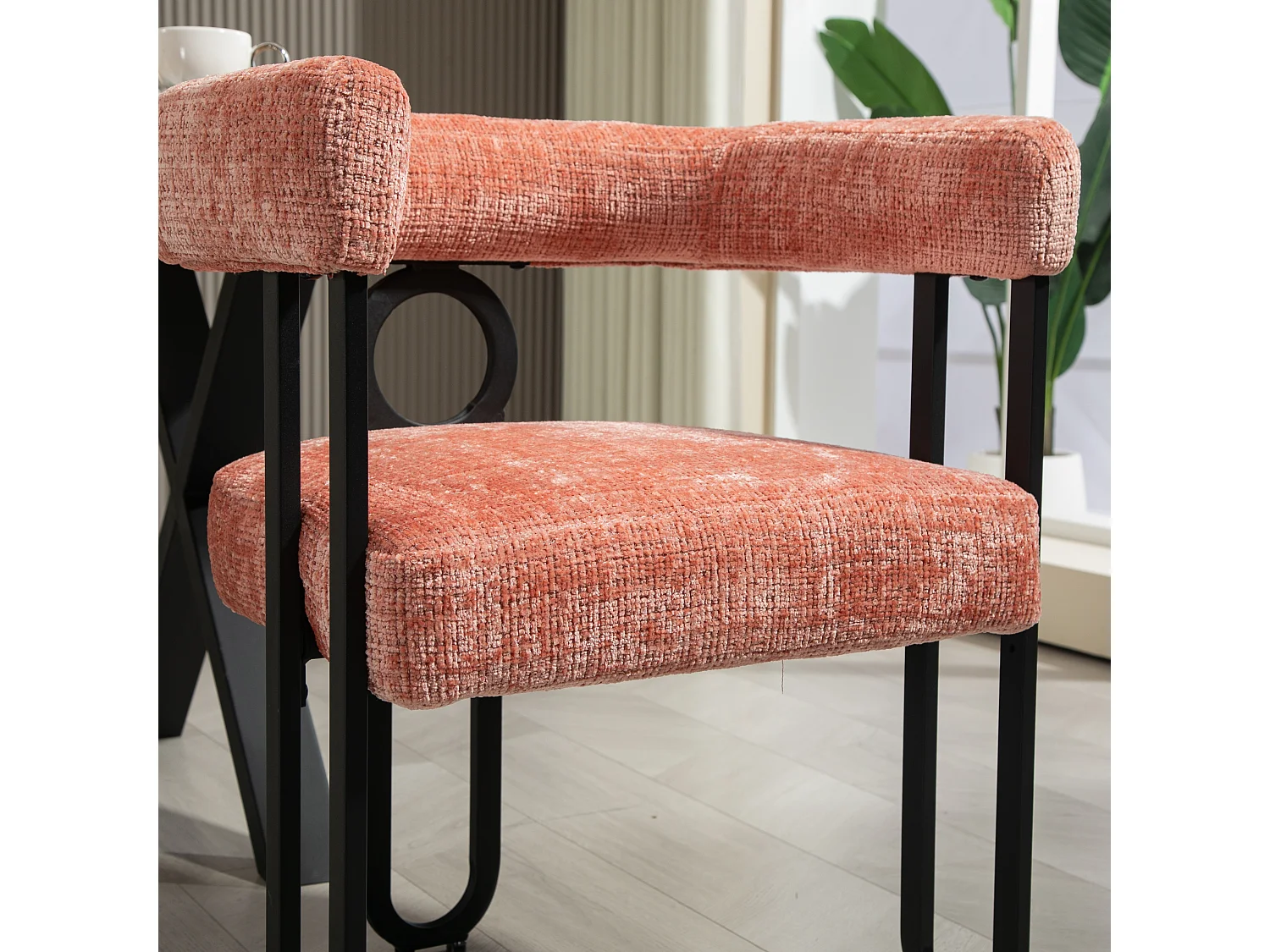 Lot de 2 chaises de salle à manger, avec dossier rond, pour salle à manger, en chenille Rose