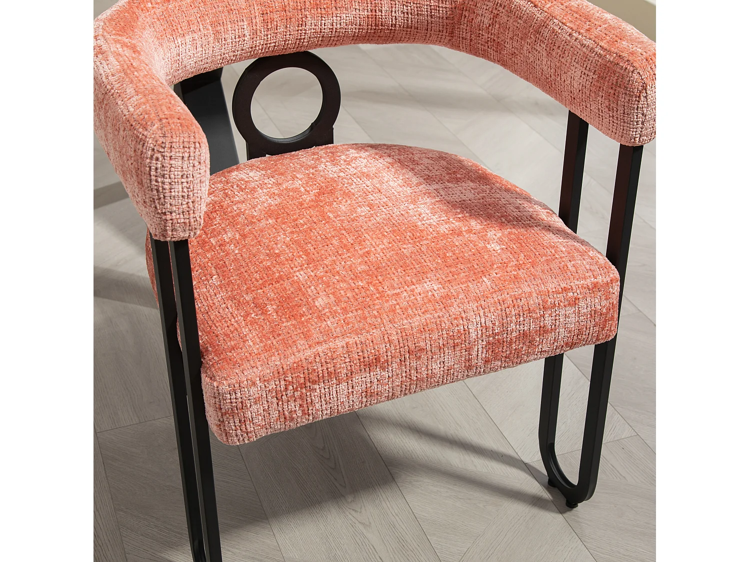Lot de 2 chaises de salle à manger, avec dossier rond, pour salle à manger, en chenille Rose