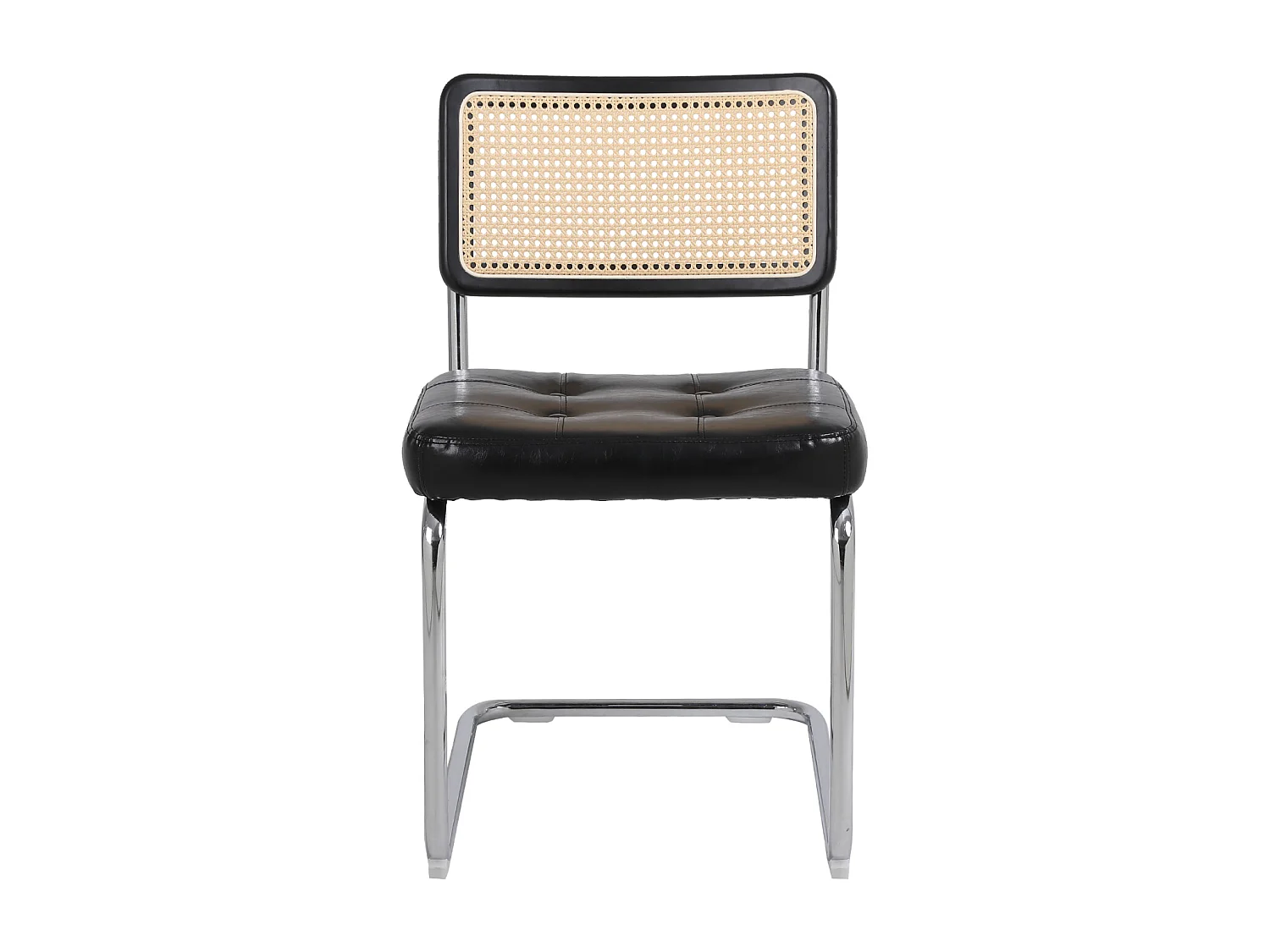 Set van 2 Mid-Century eetkamerstoelen - gestoffeerd kunstleer en rotan - 50x61x86cm, zwart
