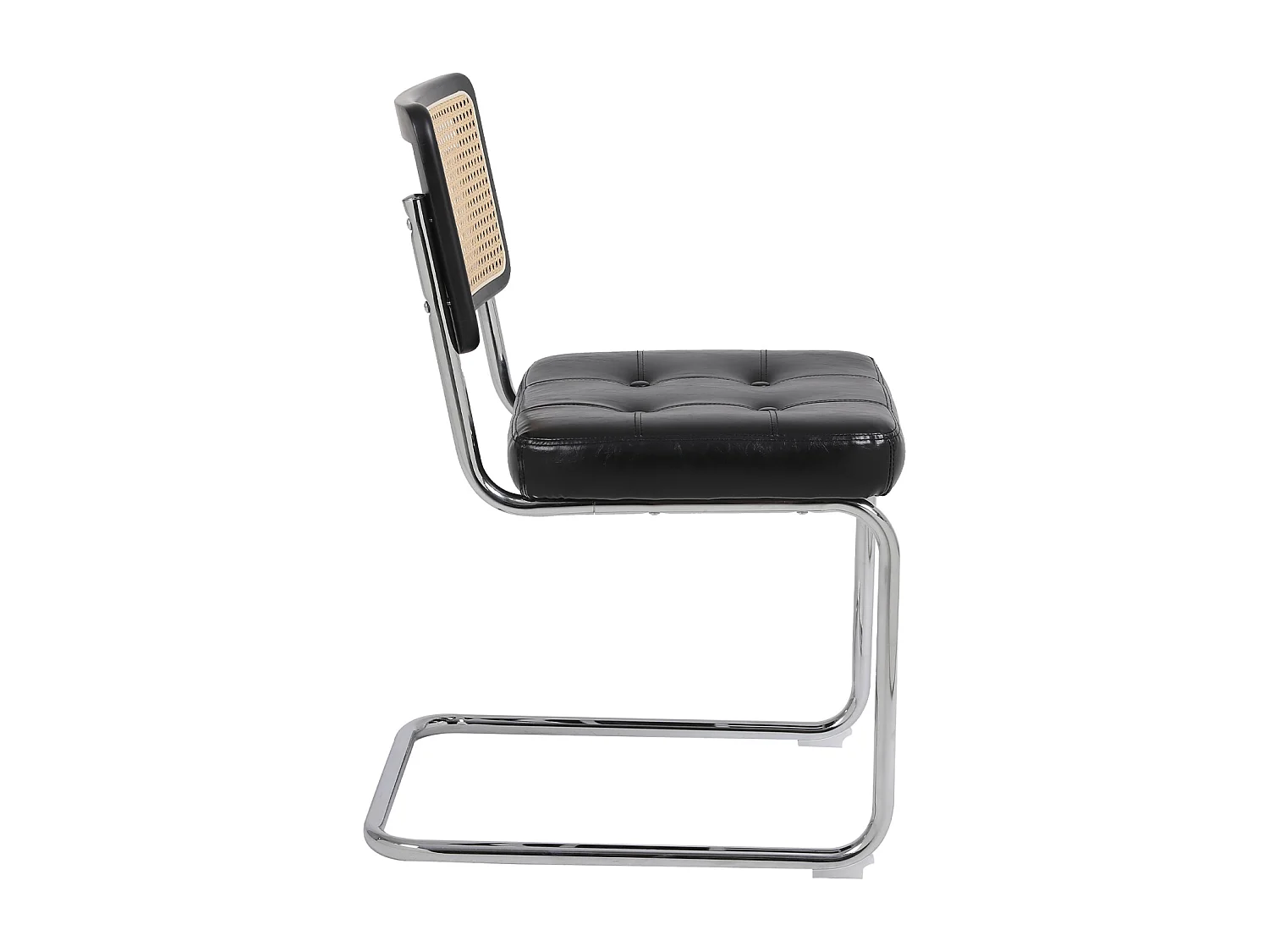 Set van 2 Mid-Century eetkamerstoelen - gestoffeerd kunstleer en rotan - 50x61x86cm, zwart