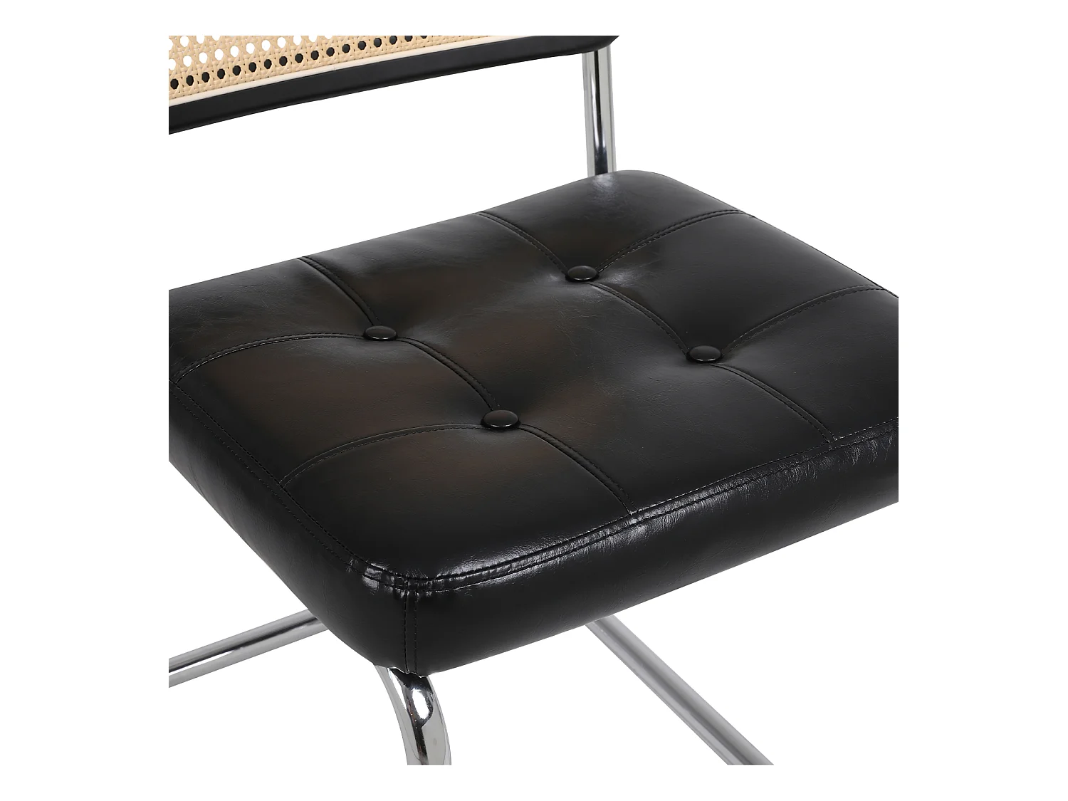 Juego de 2 sillas de comedor de mediados de siglo - Tapizadas en piel sintética y ratán - 50 x 61 x 86 cm, color negro