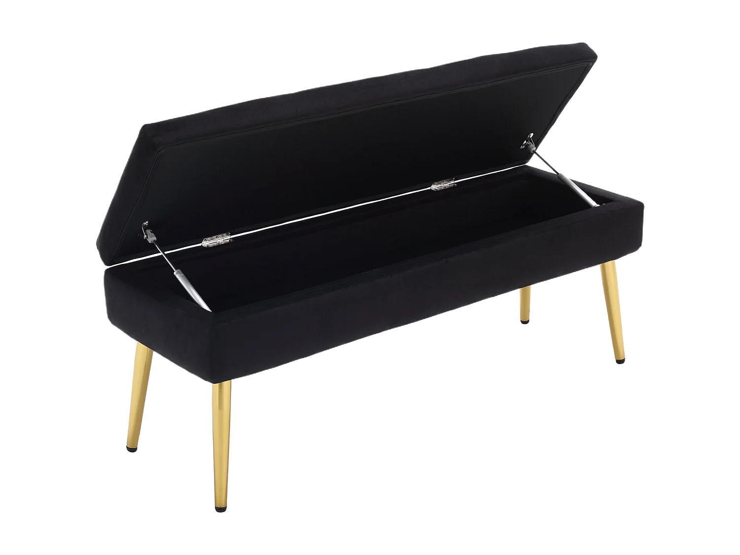 Banc de rangement, 111x35x44.5cm, pieds en métal doré pour salon, à l'entrée, à la chambre à coucher, en velours noir