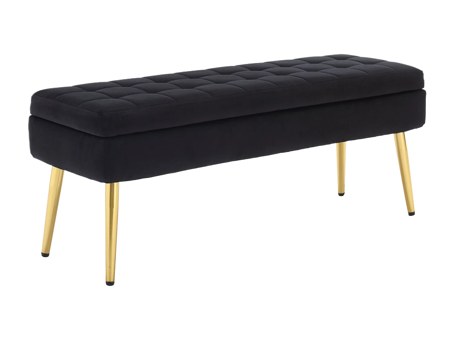 Banc de rangement, 111x35x44.5cm, pieds en métal doré pour salon, à l'entrée, à la chambre à coucher, en velours noir