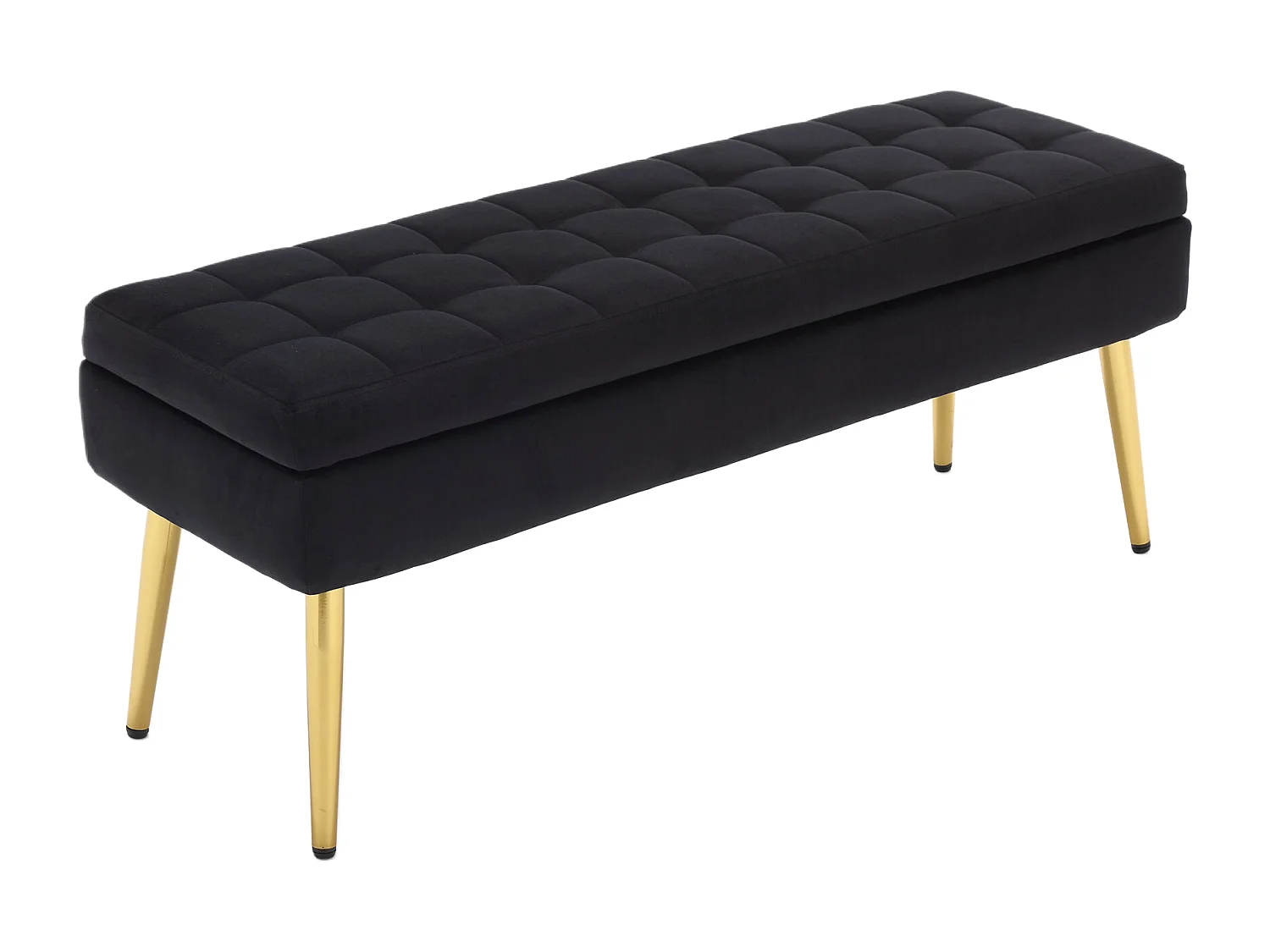 Banc de rangement, 111x35x44.5cm, pieds en métal doré pour salon, à l'entrée, à la chambre à coucher, en velours noir