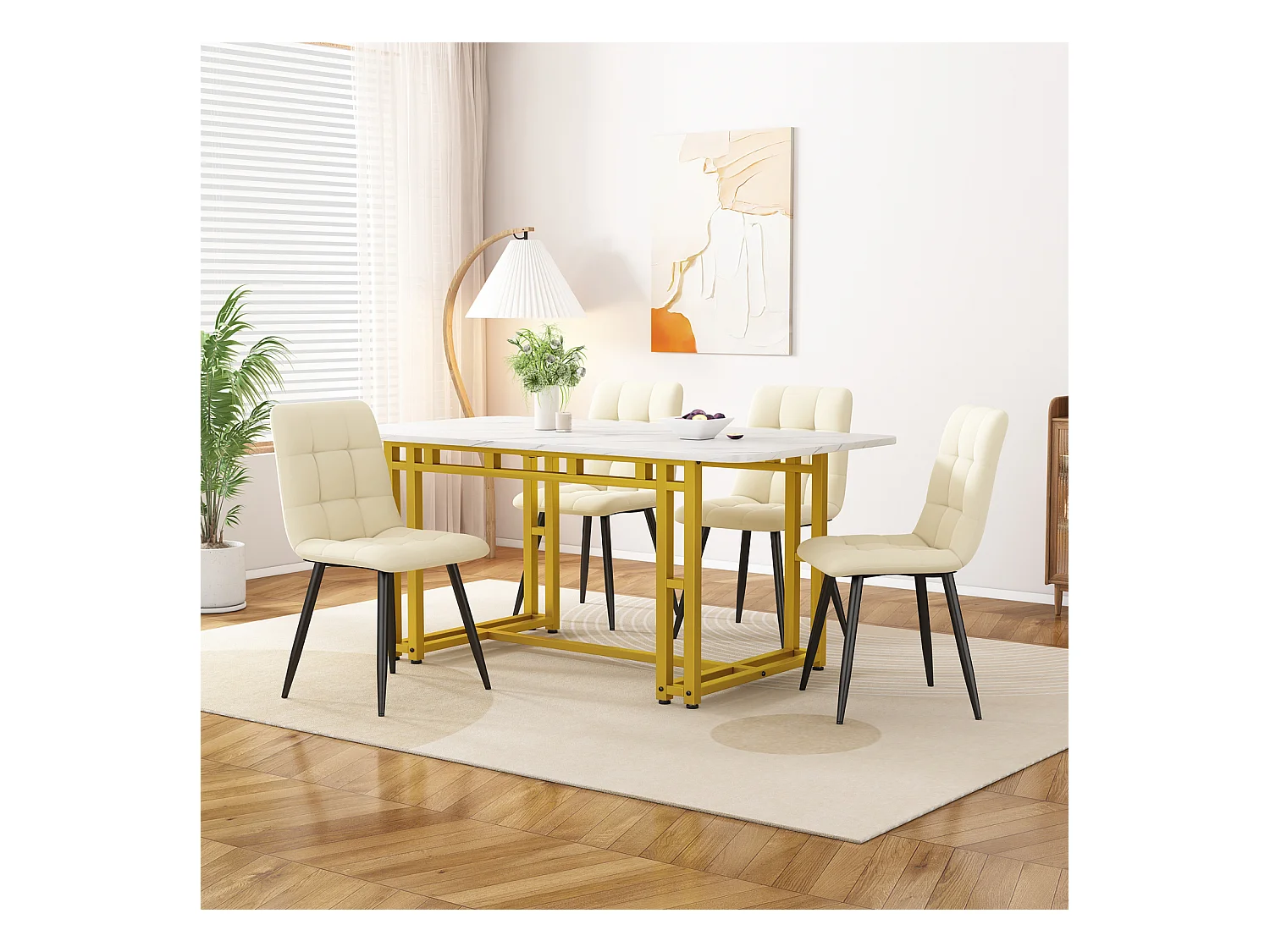 Table de salle à mange rectangulaire 120x70cm - style légère de luxe plateau en marbre Structure en métal pour salle à manger salon, Pieds de table dorés