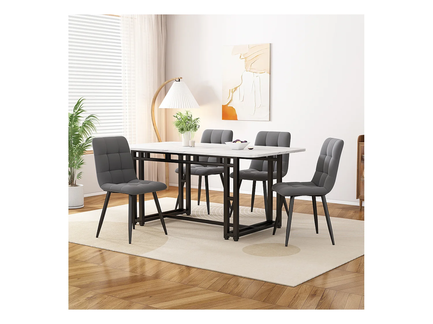 Table de salle à mange rectangulaire 120x70cm - style légère de luxe plateau en marbre Structure en métal pour salle à manger salon, Pieds de table noir