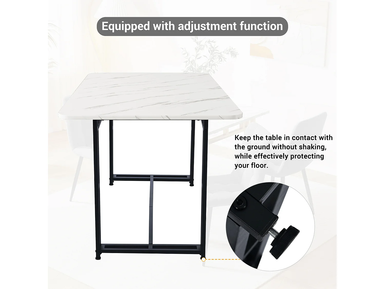 Tavolo da pranzo rettangolare 120x70cm - Piano in marmo di lusso in stile chiaro, struttura in metallo per sala da pranzo e soggiorno, gambe del tavolo nere