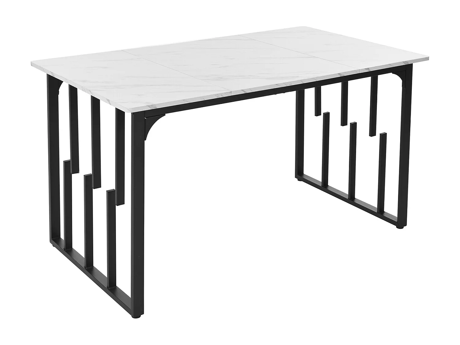 Table de salle à manger rectangulaire 140x80cm, structure en métal, plateau en marbre, pieds réglables, blanc/noir