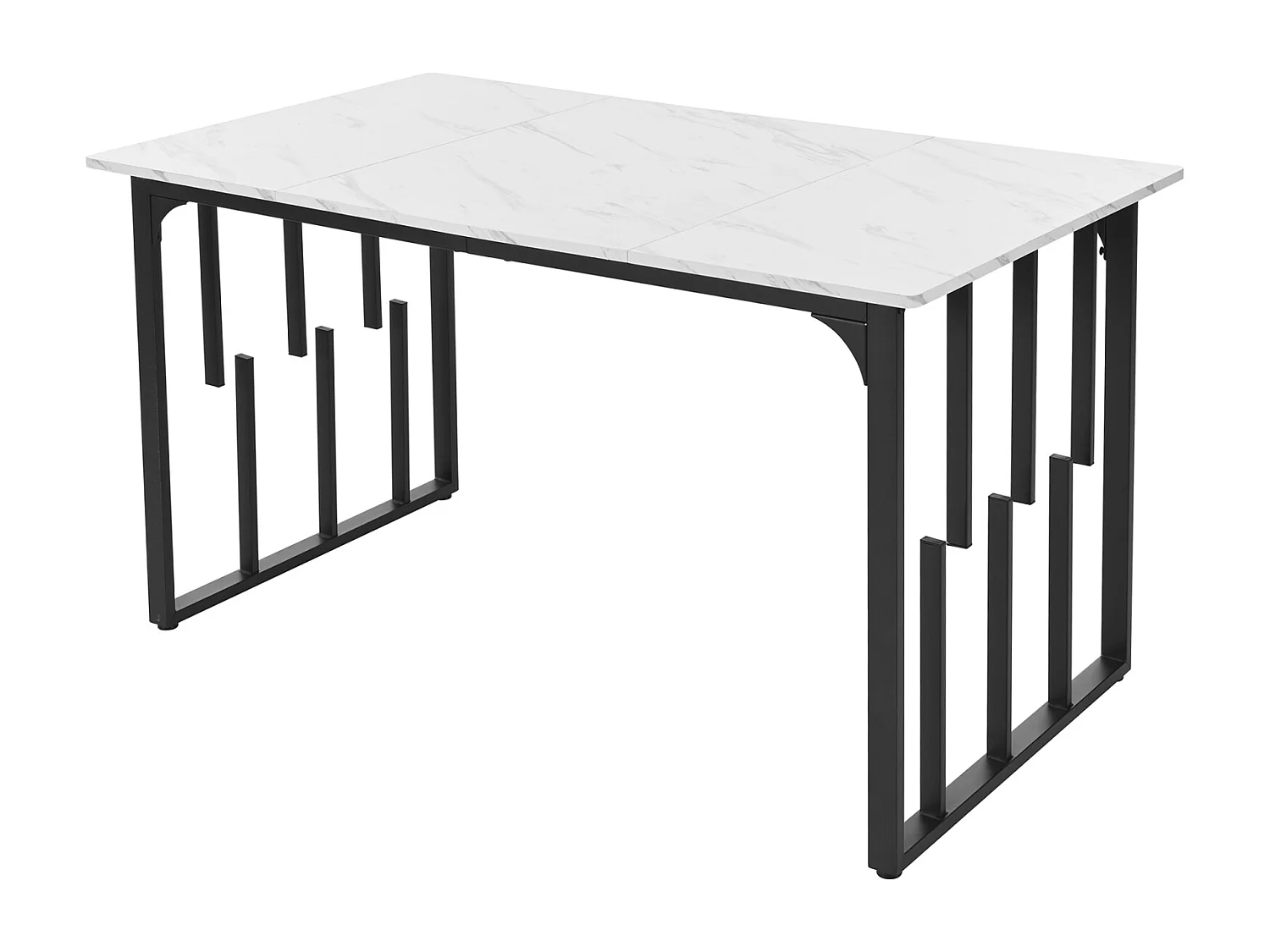 Table de salle à manger rectangulaire 140x80cm, structure en métal, plateau en marbre, pieds réglables, blanc/noir