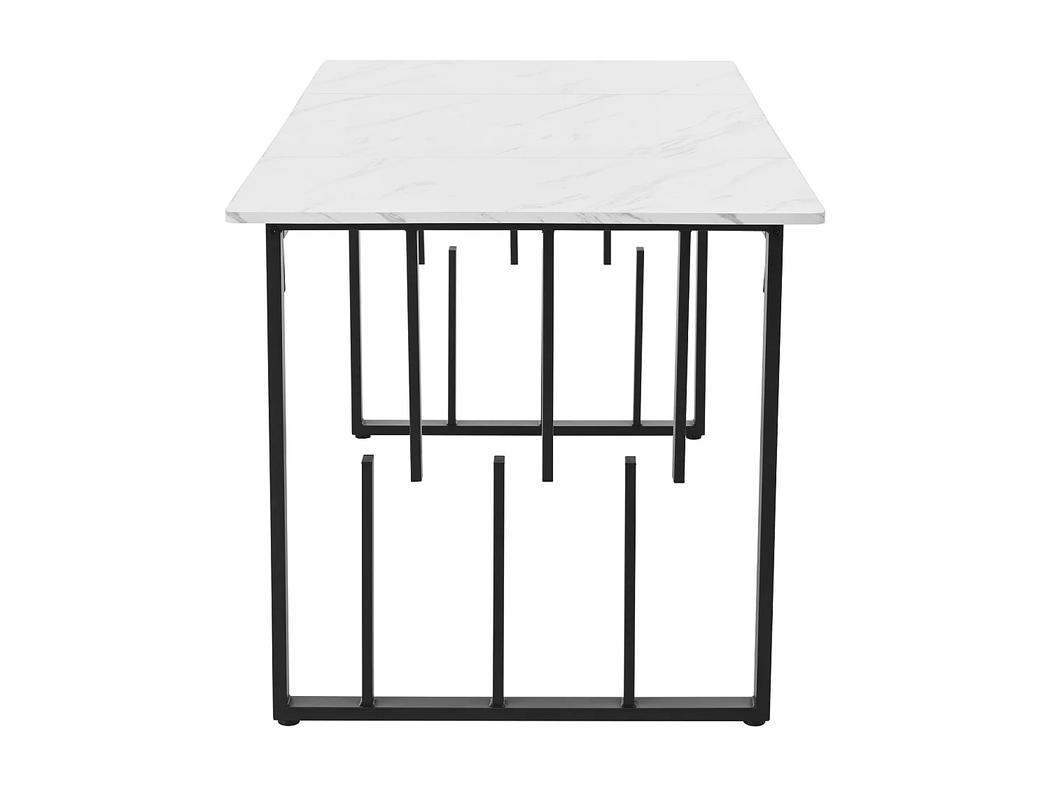 Table de salle à manger rectangulaire 140x80cm, structure en métal, plateau en marbre, pieds réglables, blanc/noir