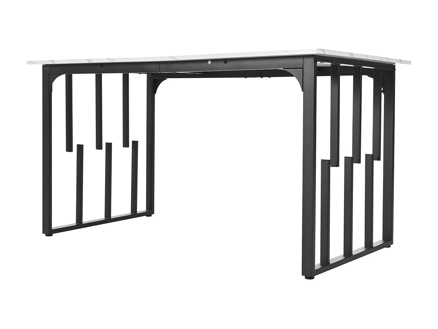 Table de salle à manger rectangulaire 140x80cm, structure en métal, plateau en marbre, pieds réglables, blanc/noir