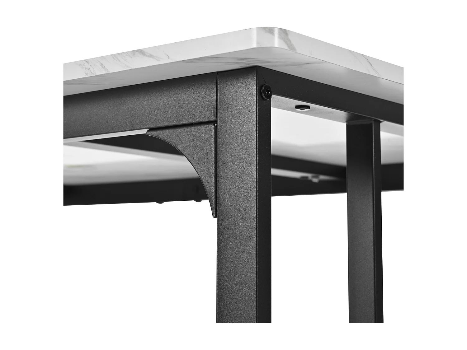 Table de salle à manger rectangulaire 140x80cm, structure en métal, plateau en marbre, pieds réglables, blanc/noir