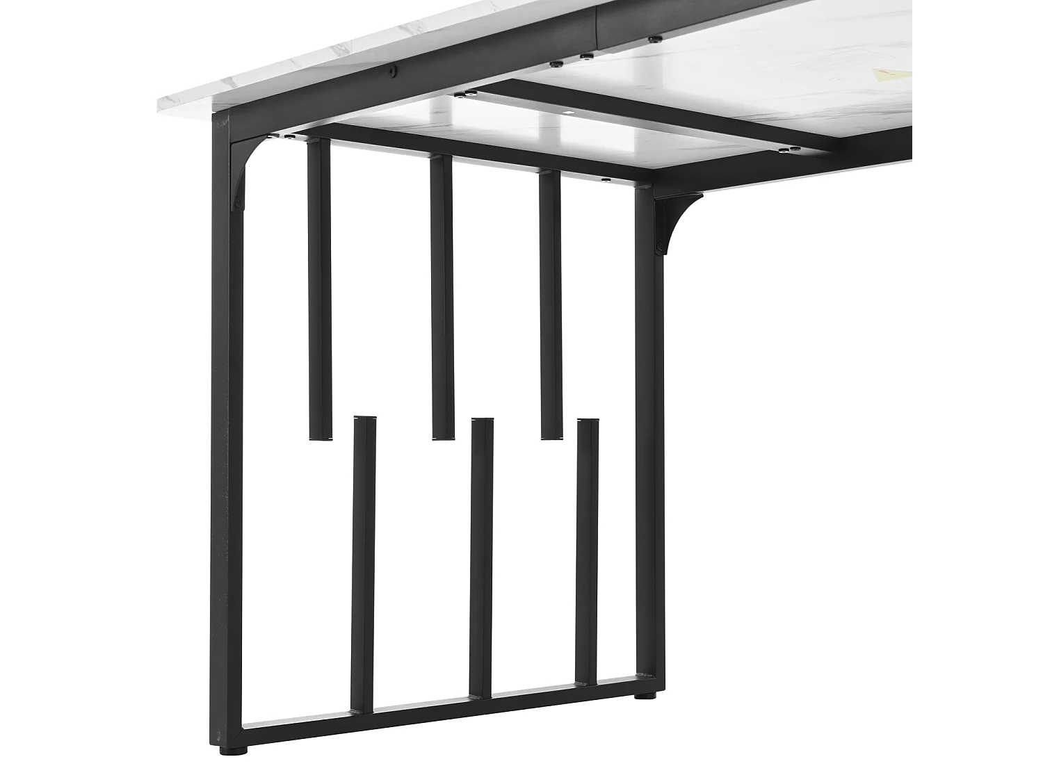 Table de salle à manger rectangulaire 140x80cm, structure en métal, plateau en marbre, pieds réglables, blanc/noir