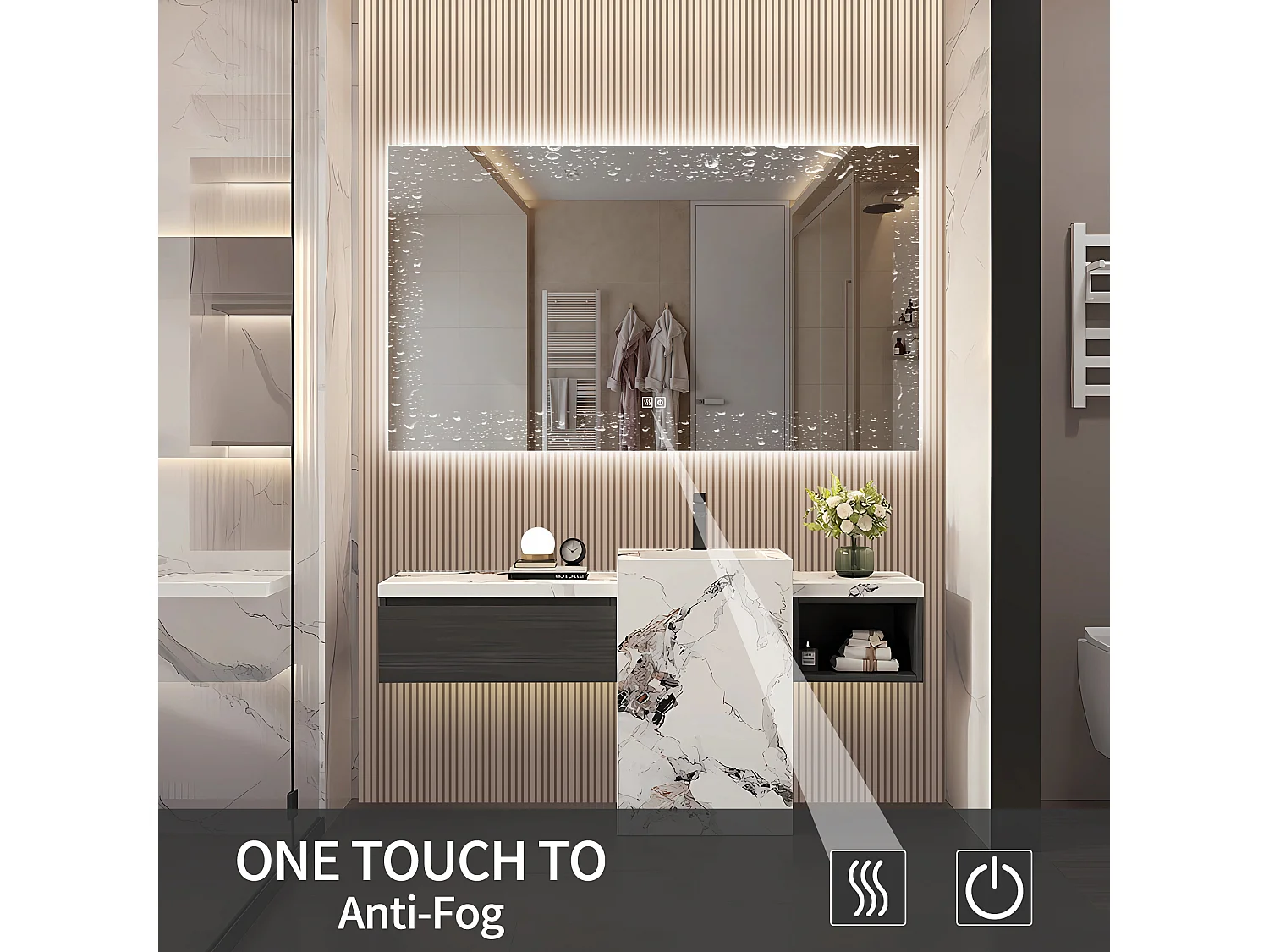 Miroir Salle de Bain avec Éclairage - 60 x 100 cm - Miroir LED Salle de Bain - avec Anti-buée et 3 Couleur Changeable