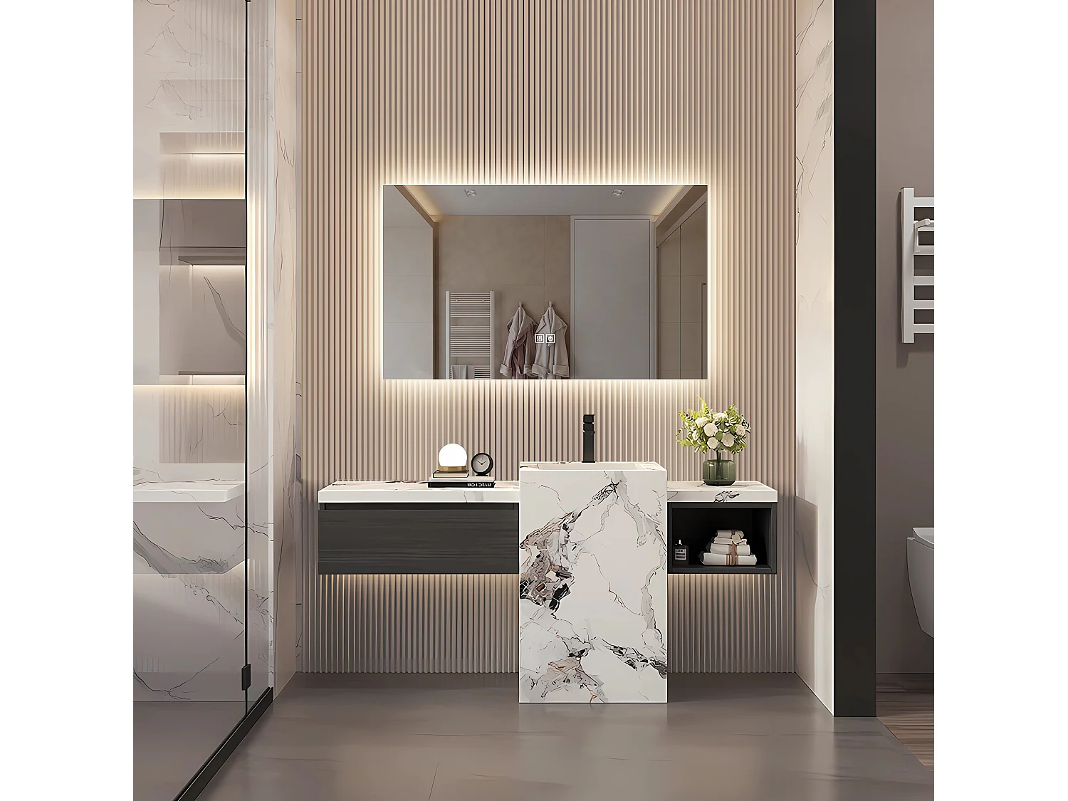 Miroir Salle de Bain avec Éclairage - 60 x 100 cm - Miroir LED Salle de Bain - avec Anti-buée et 3 Couleur Changeable