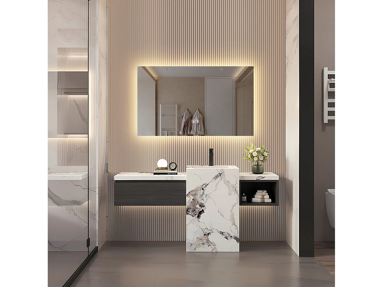 Miroir Salle de Bain avec Éclairage - 60 x 100 cm - Miroir LED Salle de Bain - avec Anti-buée et 3 Couleur Changeable