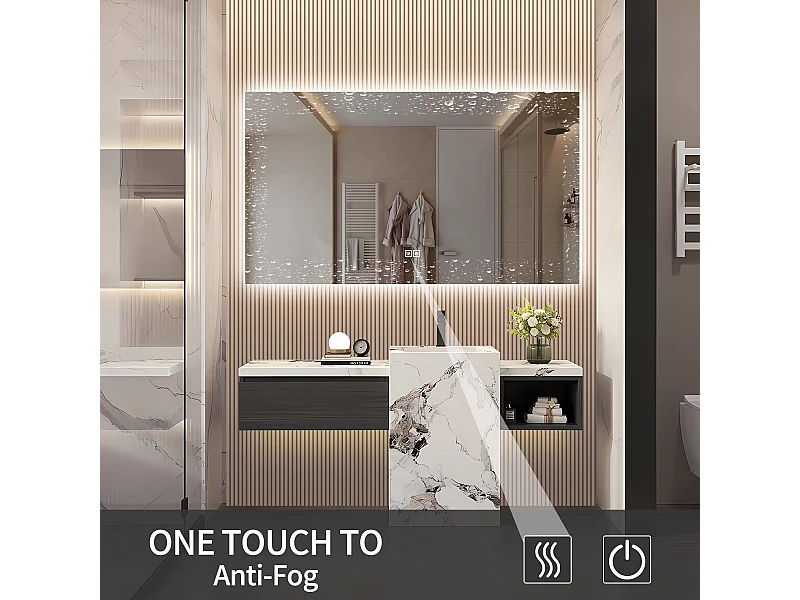 LED-badkamerspiegel - verlichte anti-condens wandspiegel, 3 helderheidsniveaus, frameloos, geen schuren, rechthoekig 60x140cm