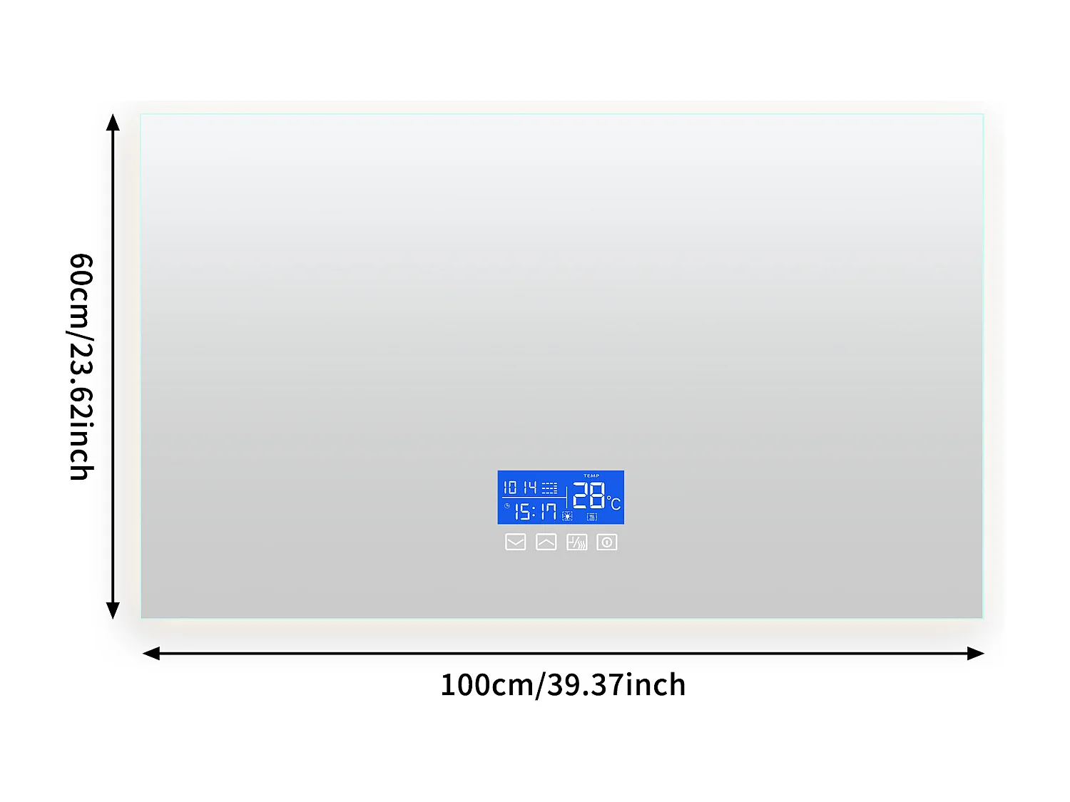 Espelho de banheiro com iluminação - 100 x 60 cm - Espelho de banheiro LED - com toque, antiembaçante, relógio, temperatura, regulável