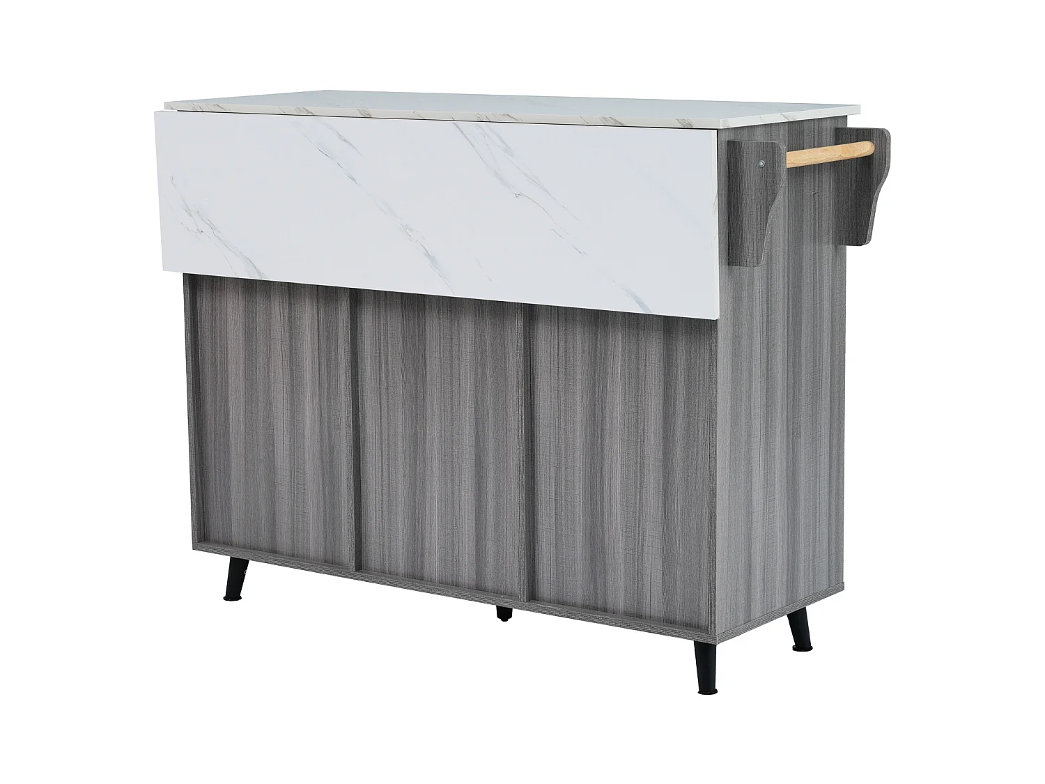 Carrinho de cozinha 129x46x91,5cm, carrinho de sala de jantar, bancada dobrável, armário de armazenamento, cinza