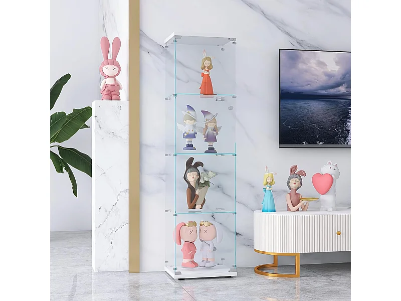 164cm glazen vitrinekast - 4 planken - 1 deur vitrinekast met slot - vrijstaande glazen opbergkast voor slaapkamer, woonkamer - wit