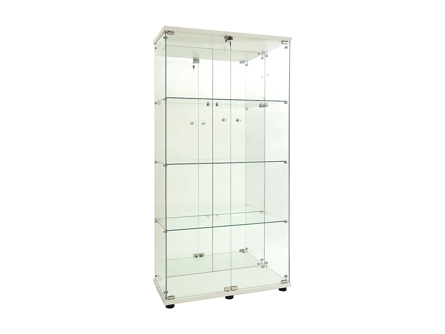 Vitrine en verre LED 4 étagères, 80.49x36.49x163.9cm, étagère en verre avec 2 portes, virtine sur pied, blanc