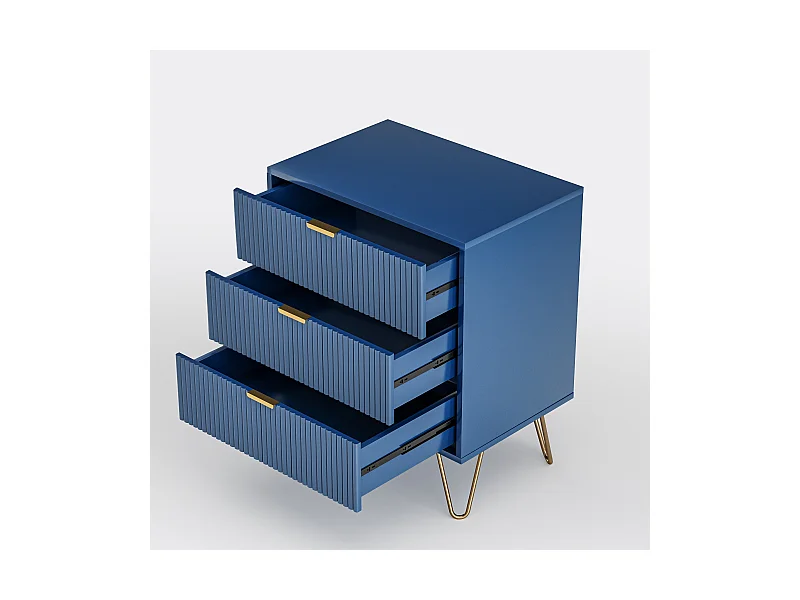 Kommode 70x60x40cm - mit 3 Schiebeschubladen, Metallbeinen, Sideboard für Schlafzimmer, Kommode im skandinavischen Design - Marineblau