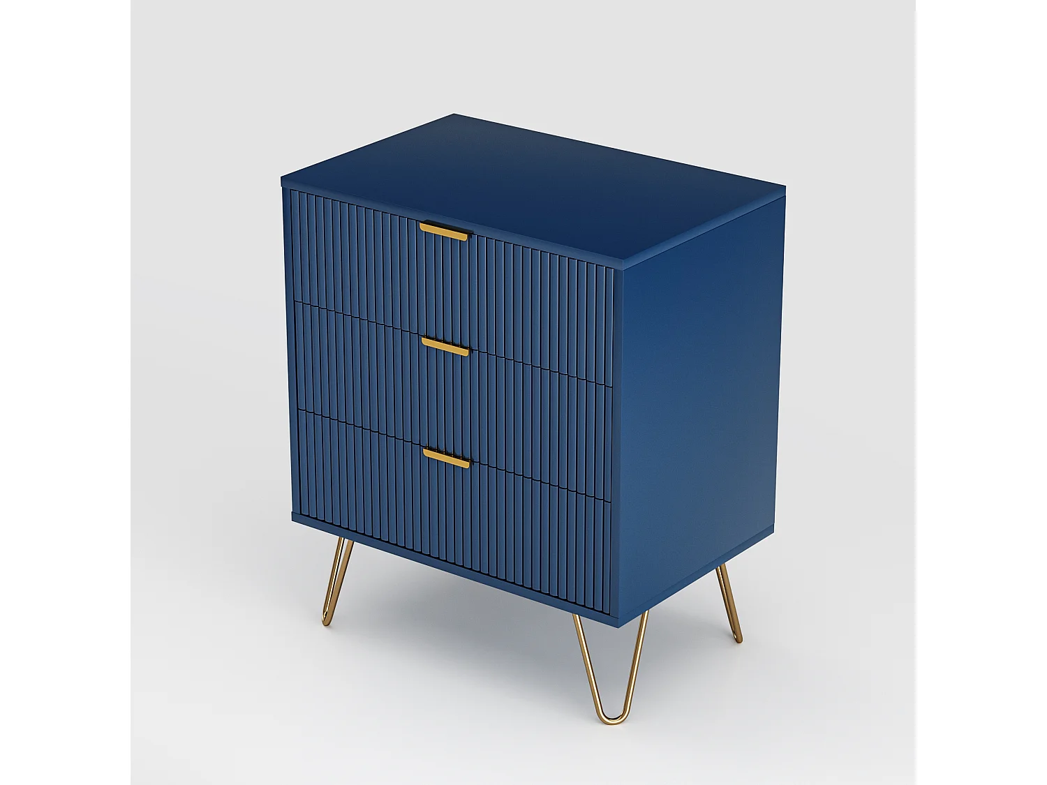 Commode 70x60x40cm - avec 3 tiroirs coulissants, pieds en métal, buffet pour chambre, commode design scandinave - Bleu marine