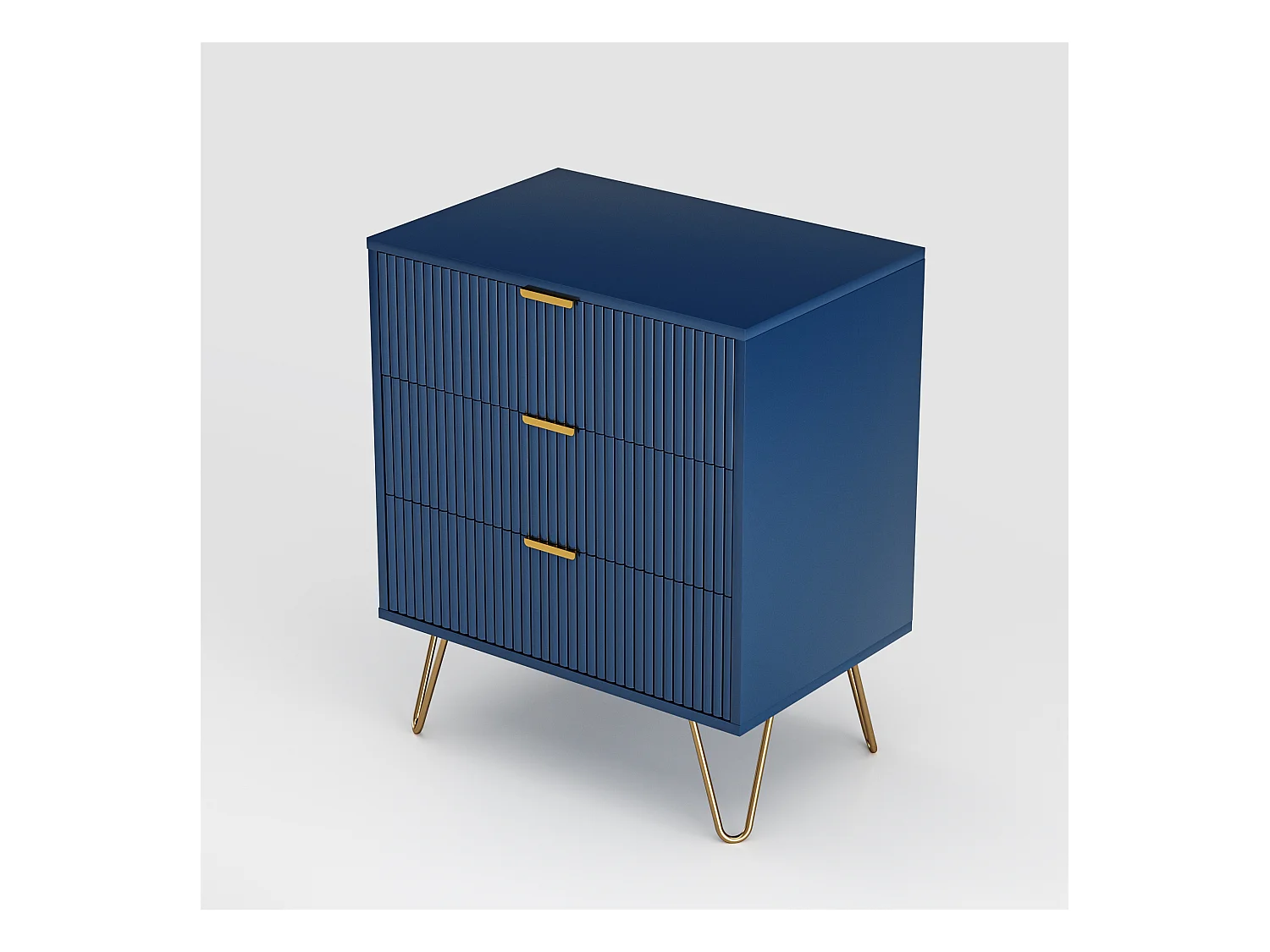 Kommode 70x60x40cm - mit 3 Schiebeschubladen, Metallbeinen, Sideboard für Schlafzimmer, Kommode im skandinavischen Design - Marineblau
