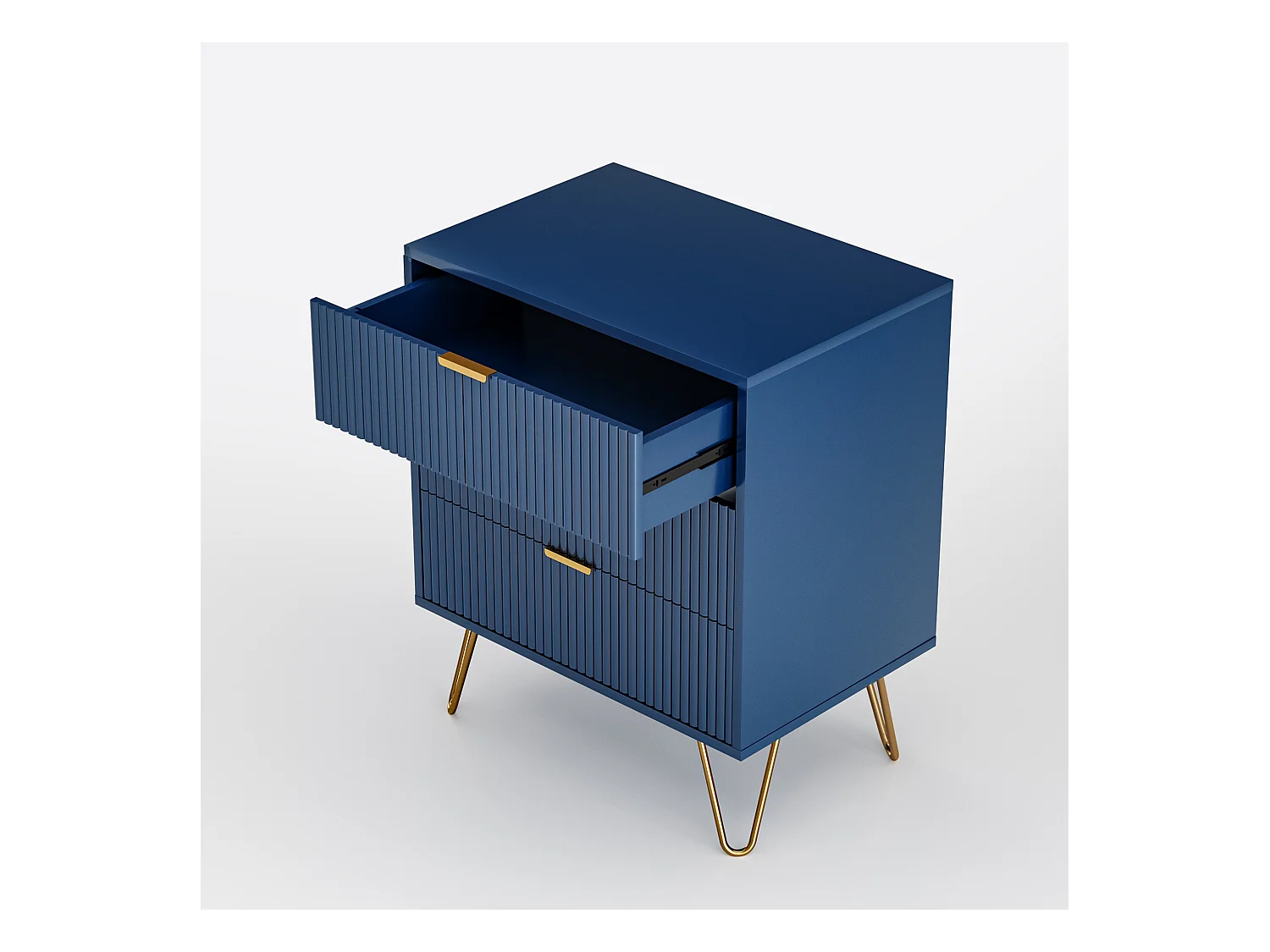 Kommode 70x60x40cm - mit 3 Schiebeschubladen, Metallbeinen, Sideboard für Schlafzimmer, Kommode im skandinavischen Design - Marineblau