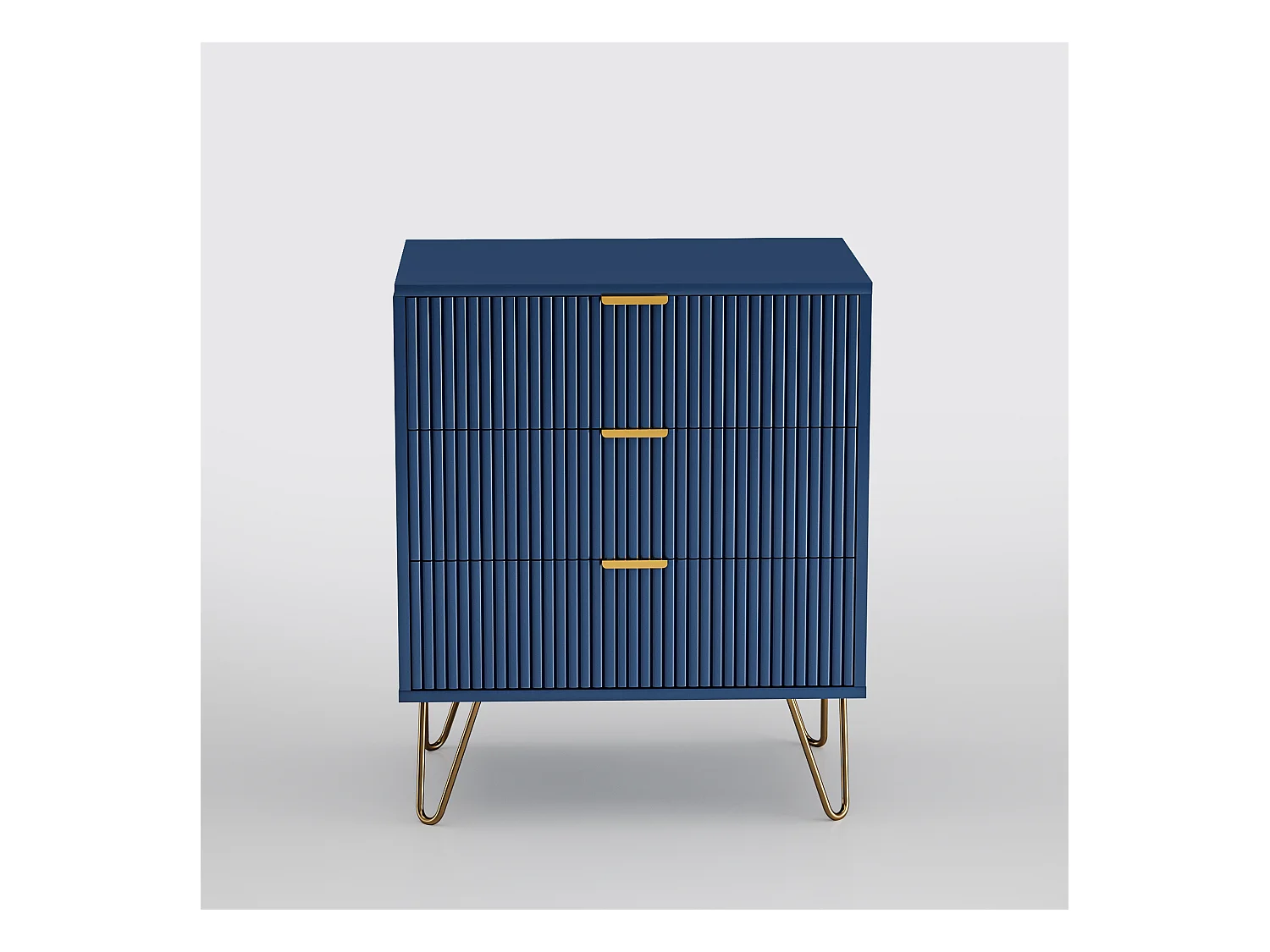 Kommode 70x60x40cm - mit 3 Schiebeschubladen, Metallbeinen, Sideboard für Schlafzimmer, Kommode im skandinavischen Design - Marineblau